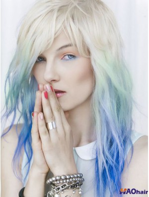 Spécial Coasply Idéal Ombre / 2 Tone Long Ondulé Avec Frange 18 pouces Humain Avant de Lacet Indien Remy Cheveux Perruques