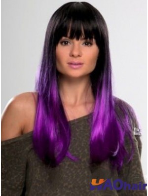Sassy Ombre / 2 tons longue ligne droite avec frange 22  inchperruques de dentelle humaine