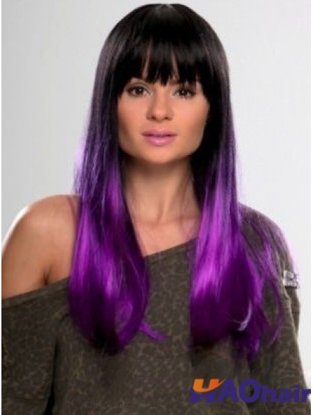 Sassy Ombre / 2 tons longue ligne droite avec frange 22  inchperruques de dentelle humaine