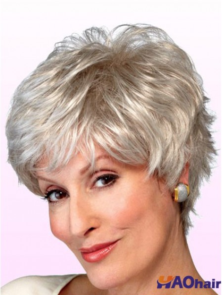 Perruques Dame âgée Style gris Longueur courte Style ondulé