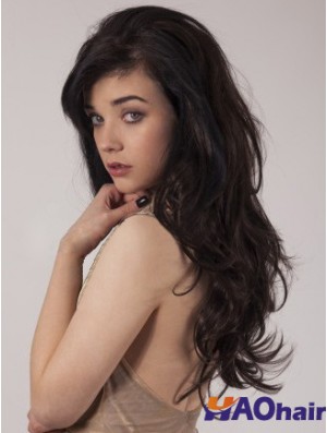 Perruques de cheveux 3/4 synthétiques noires ondulées capless longues 3/4