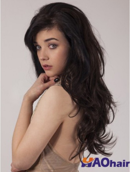 Perruques de cheveux 3/4 synthétiques noires ondulées capless longues 3/4