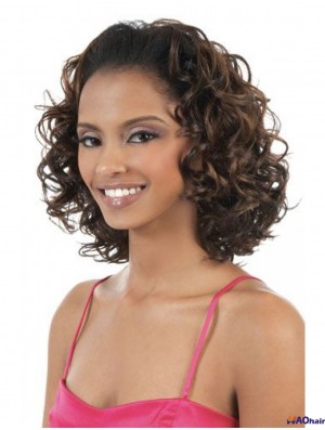 Perruques bouclées brésiliennes de cheveux bruns remy longueur 3/4 3/4