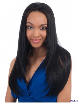 Cheveux raides indiens droits noirs longs perruques pratiques 3/4