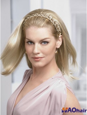 Longueur d'épaule droite blonde idéale demi-perruques synthétiques