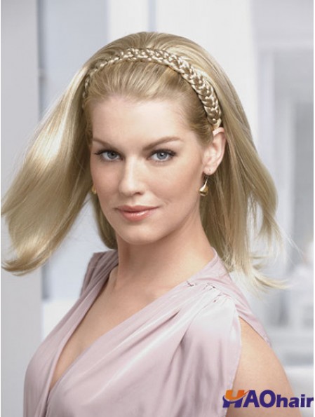 Longueur d'épaule droite blonde idéale demi-perruques synthétiques