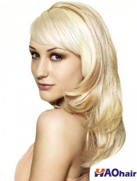 Blonde 16  inchOndulé Capless Synthétique Longue 3/4 Perruques Pas Cher