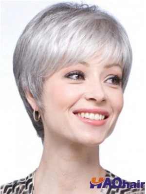 Perruques courtes UK Straight Style avec coupe capless grise