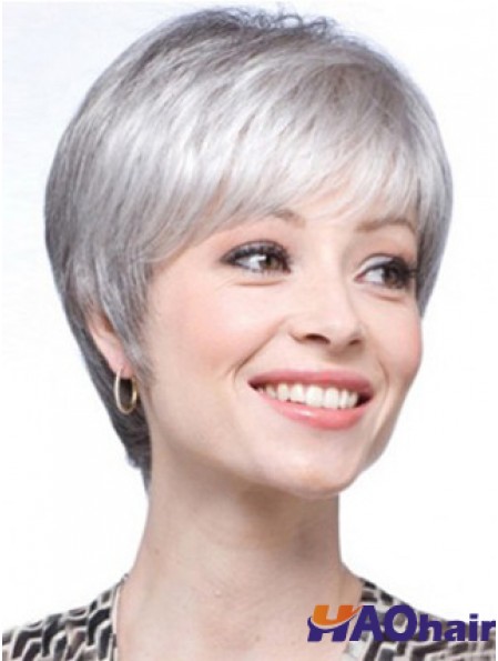 Perruques courtes UK Straight Style avec coupe capless grise