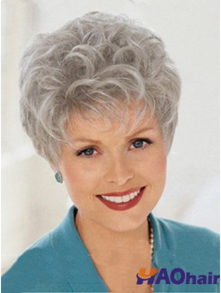 Perruques Remises Avec Style Gris Ondulé Coupe Capless Courte Longueur