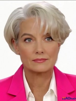 perruque blanche courte en cheveux humains pour femmes âgées