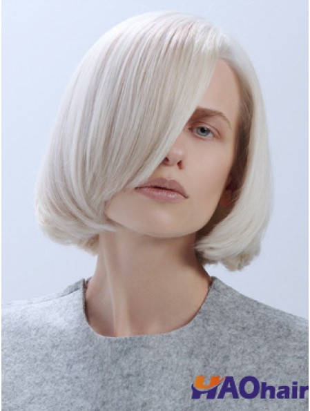 Longueur de menton droite avant de lacet Platine Blonde Perruques tendance Bob