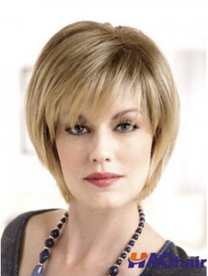 Lace Front Straight Layered Short 8 pouces Top Perruques de cheveux humains