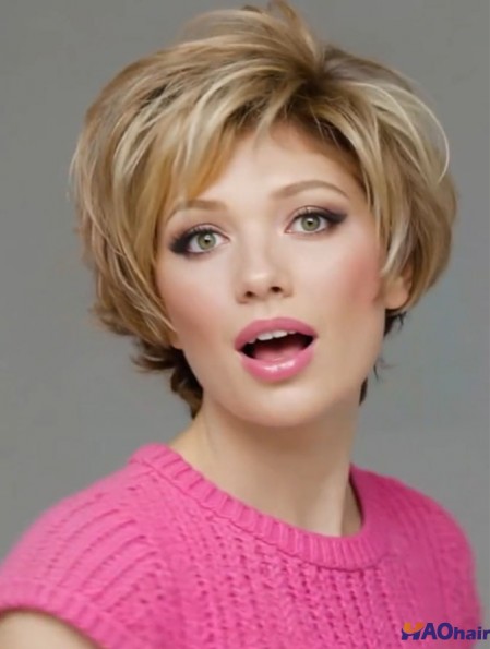 Lace Front Wavy Layered Short 8 pouces en ligne Perruques de cheveux humains