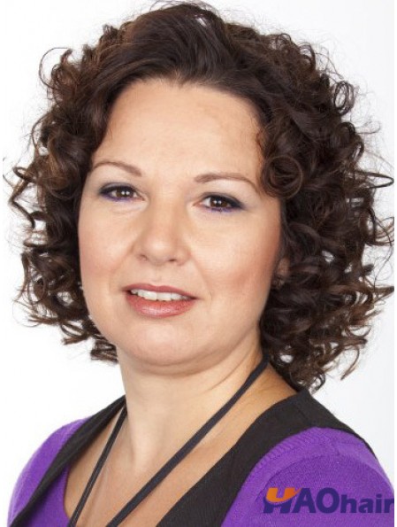 Sassy Brown Short Curly Without Bangs 12 pouces Perruques de cheveux humains