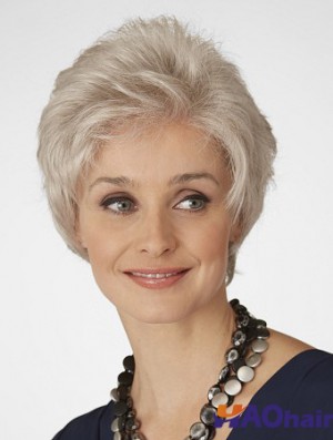 Perruques avant en dentelle avec une longueur courte de style ondulé synthétique coupe grise