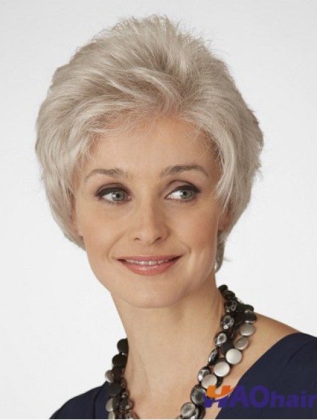 Perruques avant en dentelle avec une longueur courte de style ondulé synthétique coupe grise
