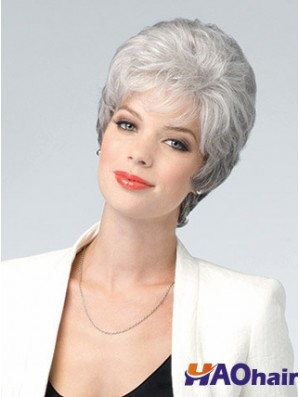Perruque Avant De Lacet Gris Coupe Ondulée Style Courte Longueur Avec Remy