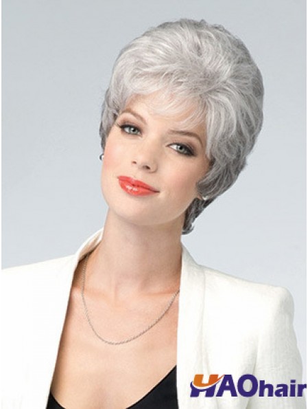 Perruque Avant De Lacet Gris Coupe Ondulée Style Courte Longueur Avec Remy