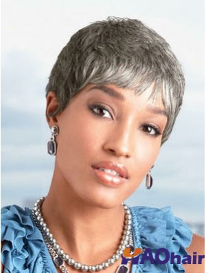 Dames gris perruques longueur de menton style droit coupe grise