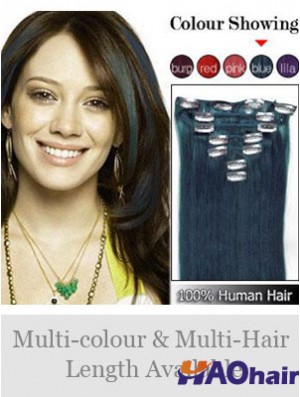 Clip dans les extensions de cheveux humains Style droit couleur noire