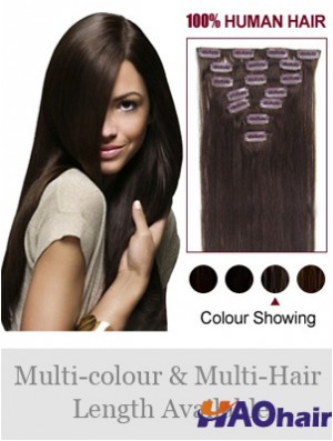 Clip dans les extensions de cheveux humains pleine tête de couleur brune de style droit