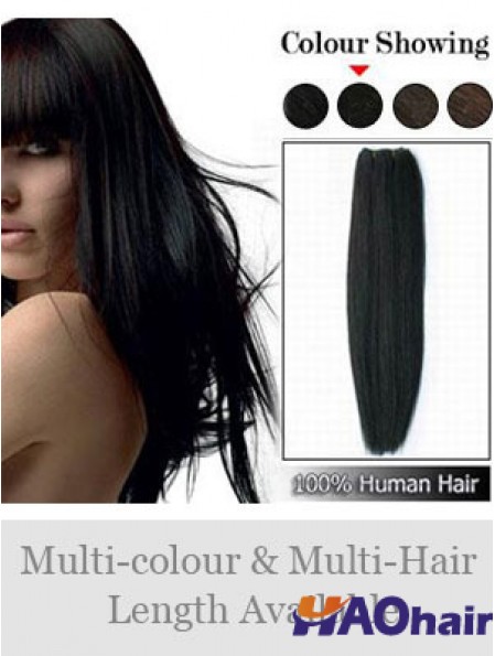 Prolongements confortables noirs de trame de cheveux humains droits de Remy