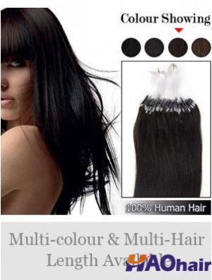 Belles extensions de cheveux d'anneau de boucle micro droite noire