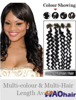 Extensions de cheveux à la mode Curly Black Curly Nail / U Tip