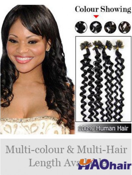 Extensions de cheveux à la mode Curly Black Curly Nail / U Tip