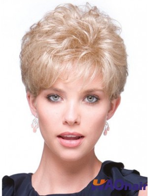 Perruques synthétiques blondes bouclées courtes et courtes