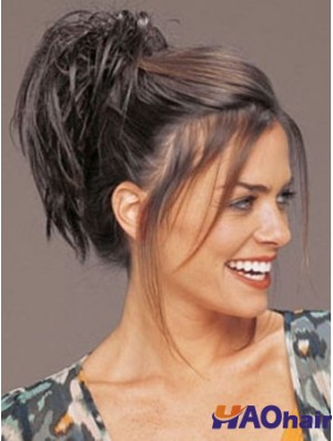 Clip sur les postiches Cheveux courts avec un style droit de couleur marron synthétique